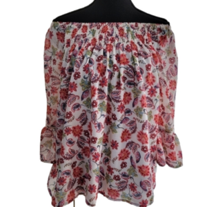 Beach Lunch Lounge Floral Off Shoulder Shirred Blouse Size M